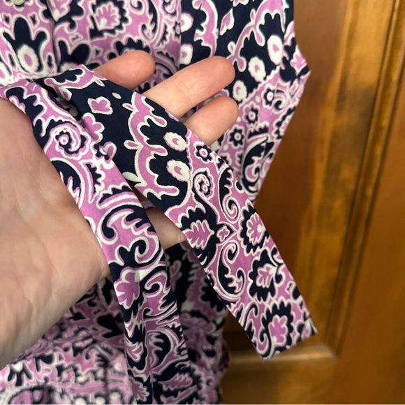 NEW Talbots Size 4 Dress Purple Bandana Print Tie Button Office Career Church 💜 - Picture 3 of 5
